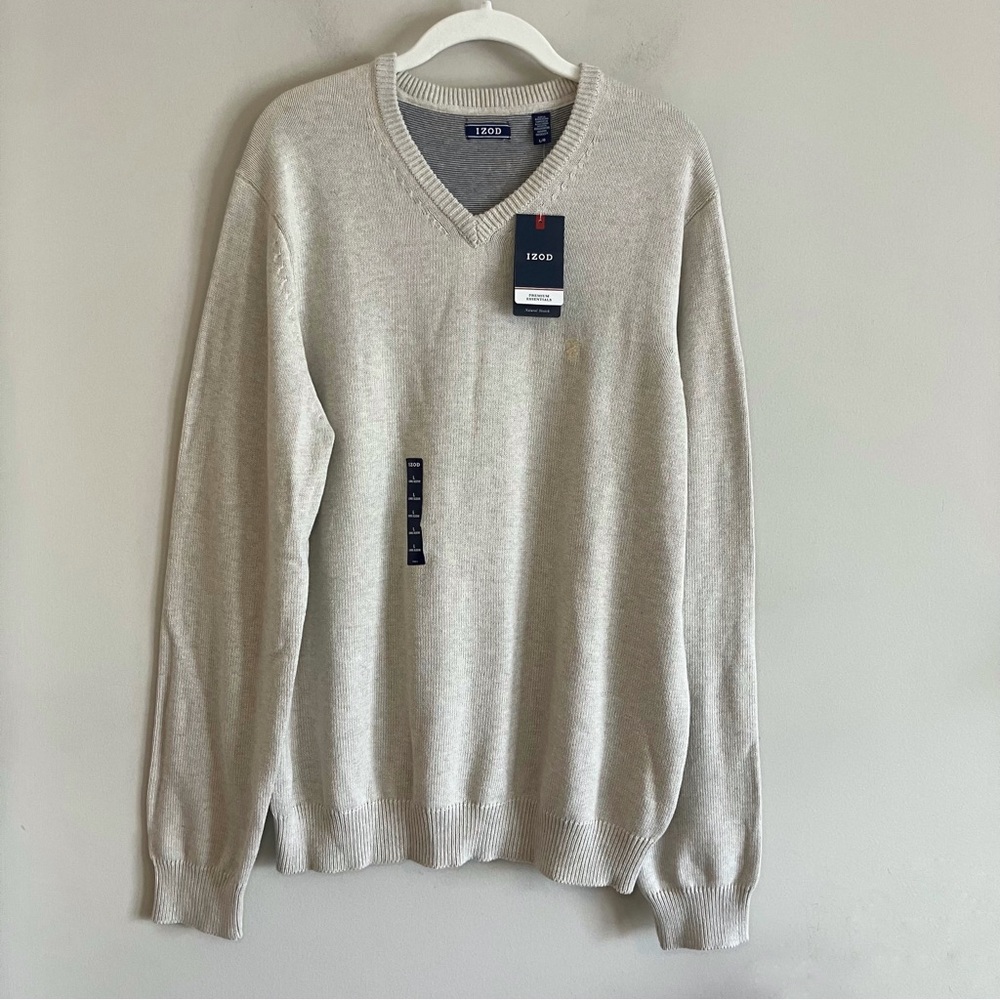 NWT IZOD Men's Premium Essentials V-Neck Gauge Sweater Rock Heather Large